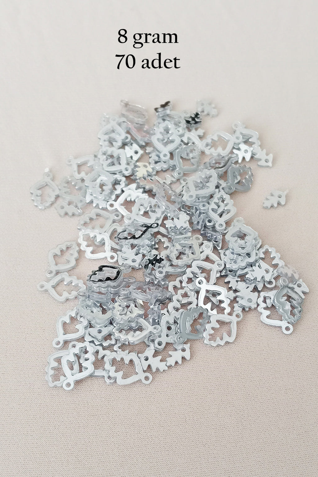 Oya Abiye Bileklik Kolye Pleksi Metalik Plastik Pul Gümüş Renk 8 gram 70 adet - BNC513