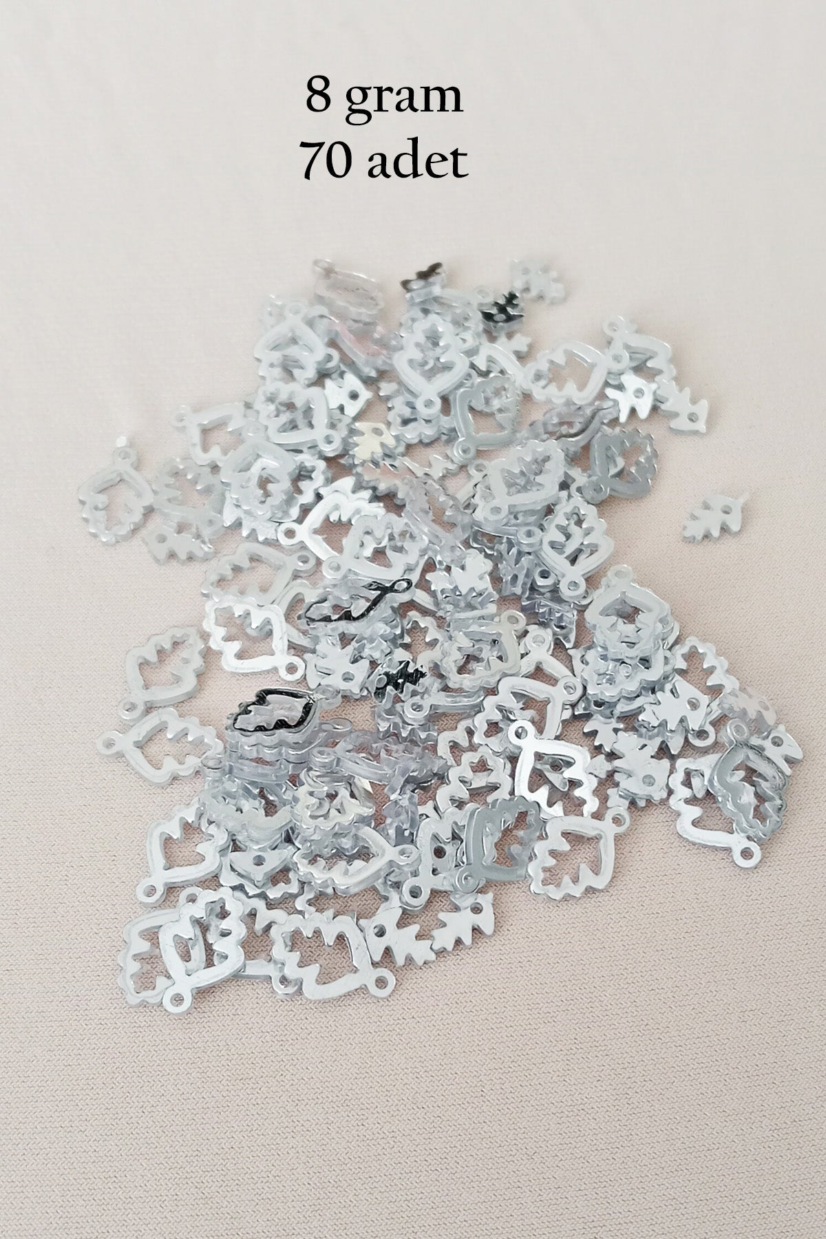 Oya Abiye Bileklik Kolye Pleksi Metalik Plastik Pul Gümüş Renk 8 gram 70 adet - BNC513