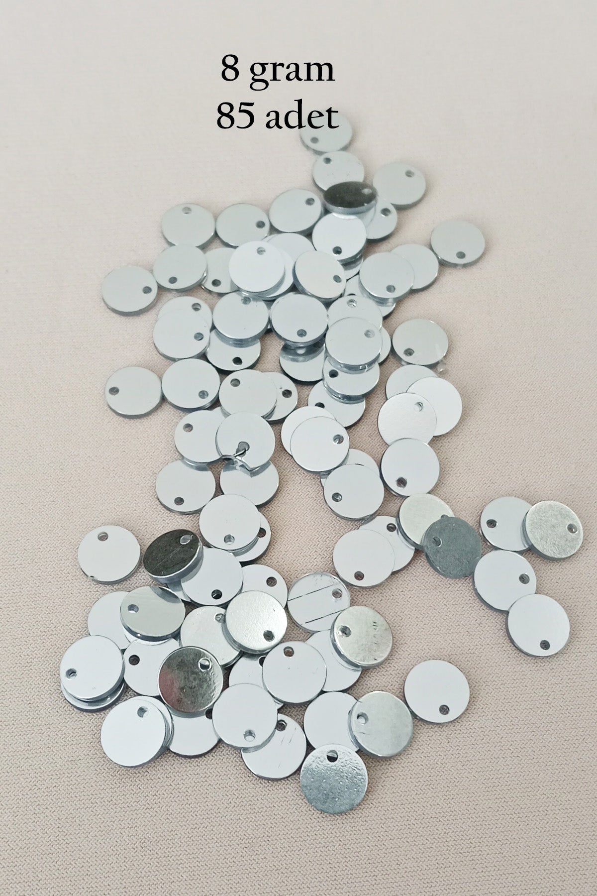 Oya Abiye Bileklik Kolye Pleksi Metalik Plastik Pul Gümüş Renk 8 gram 85 adet - BNC523