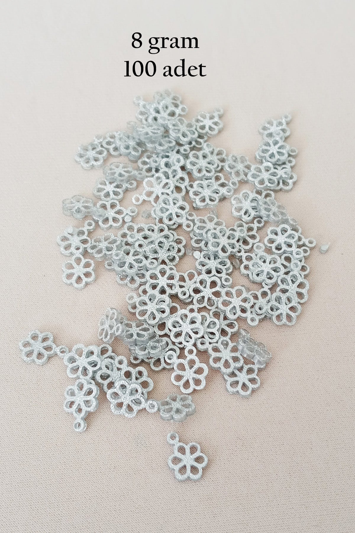 Oya Abiye Bileklik Kolye Pleksi Metalik Plastik Pul Gümüş Renk 8 gram 100 adet - BNC528