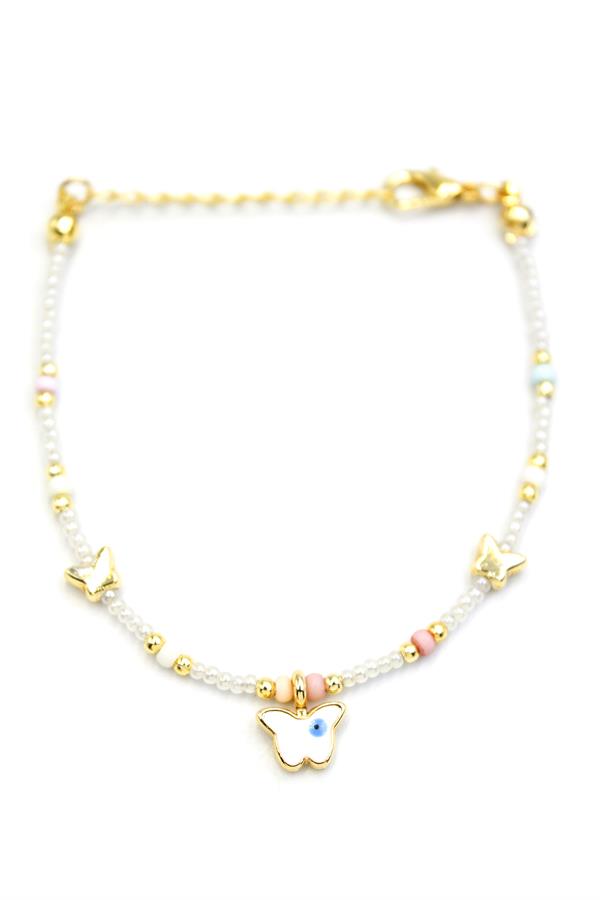 Kelebek Boncuk Bileklik - İnci Beyaz