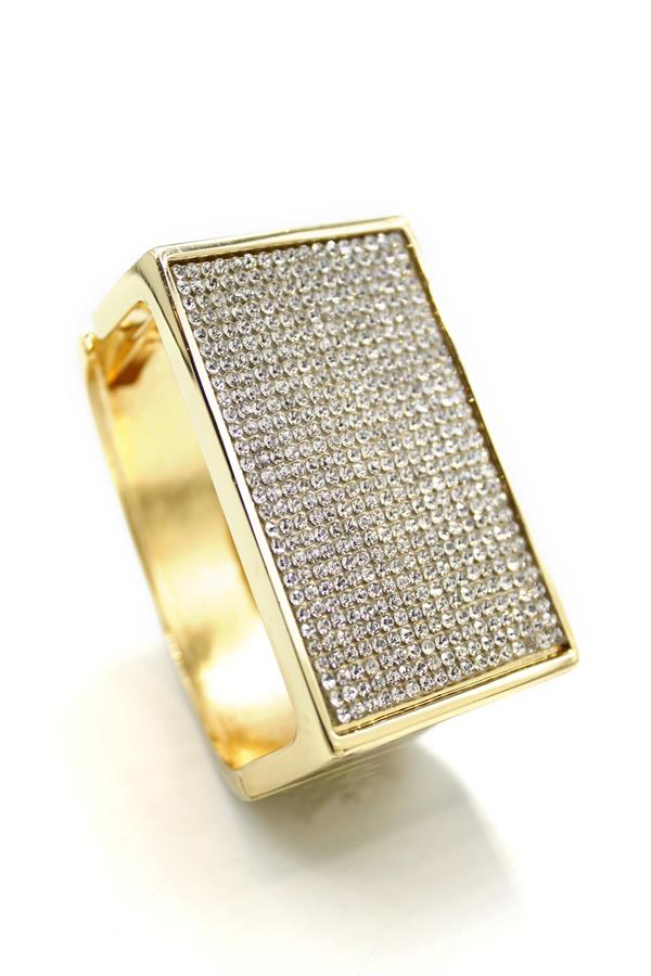 Taşlı Plaka Bilezik - Altın