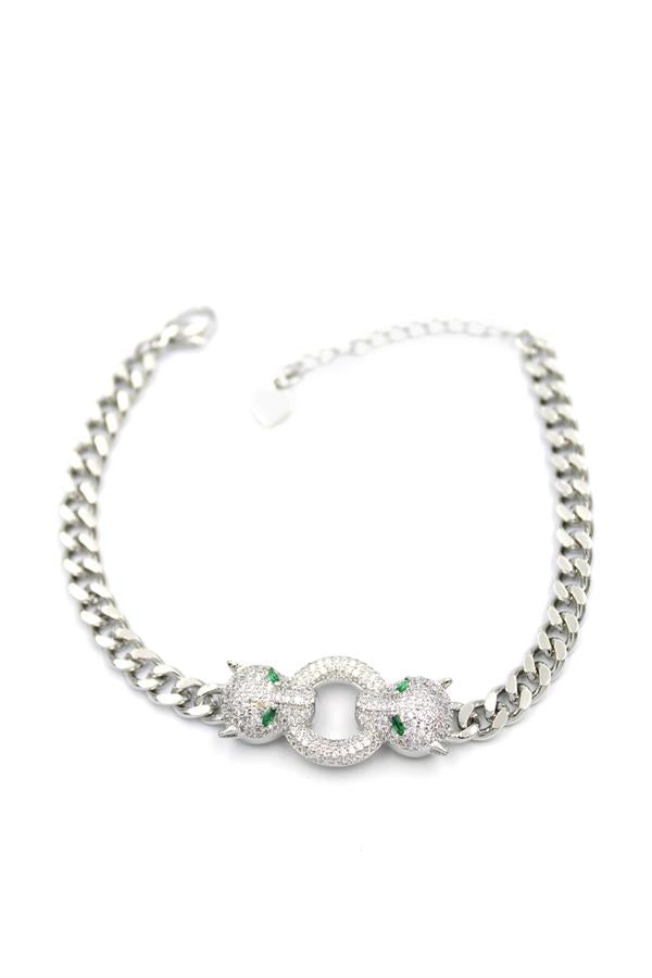 Zirkon Taşlı Leopar Bileklik - Gümüş