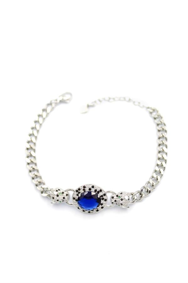 Zirkon Taşlı Leopar Bileklik - Gümüş