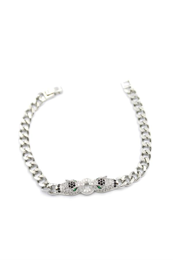 Zirkon Taşlı Leopar Bileklik - Gümüş