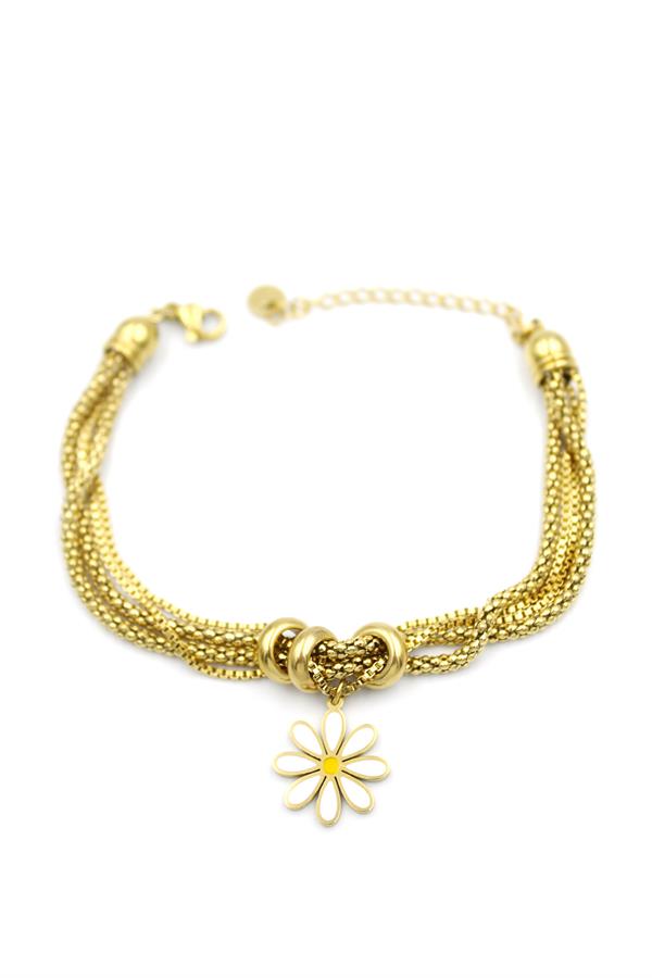 Çoklu Zincirli Papatya Bileklik - Altın
