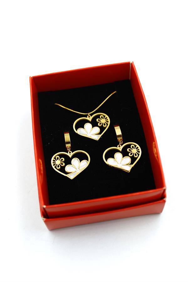 Papatya Kalp Set Kolye - Altın
