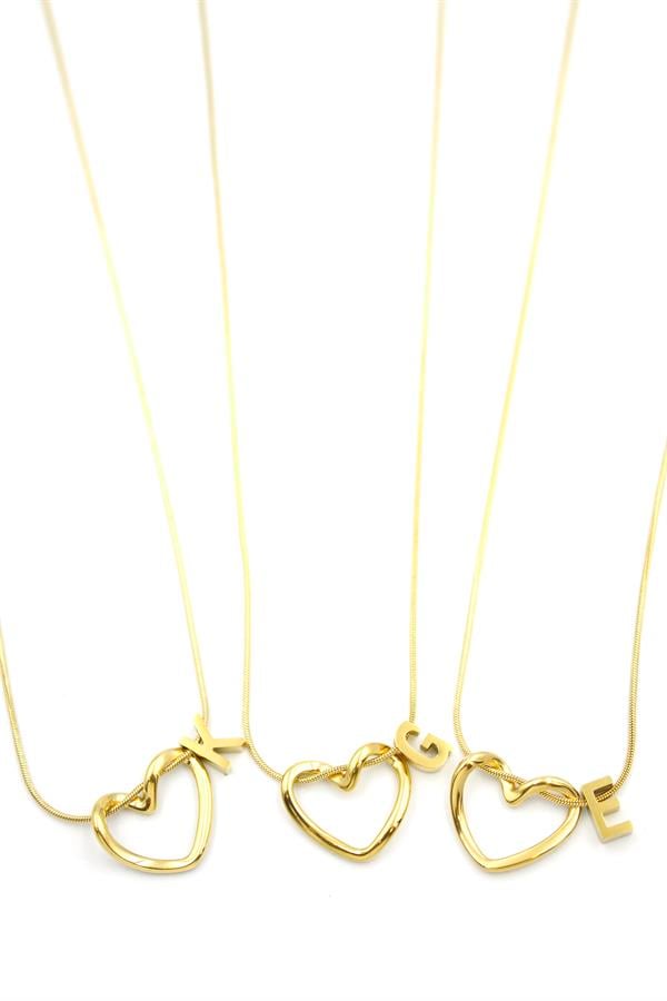 24'lü Kalp Harf Kolye - Altın