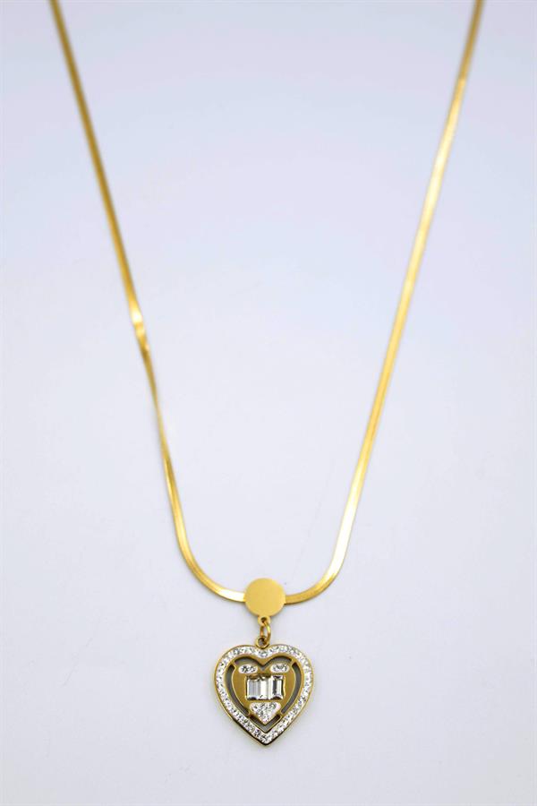 Baget Taşlı  Kalp Kolye - Altın