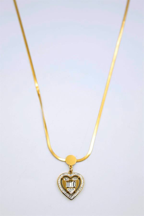 Baget Taşlı  Kalp Kolye - Altın