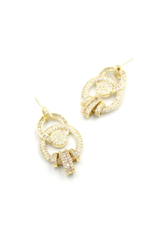 Zirkon Taşlı Halkalı Küpe - Altın