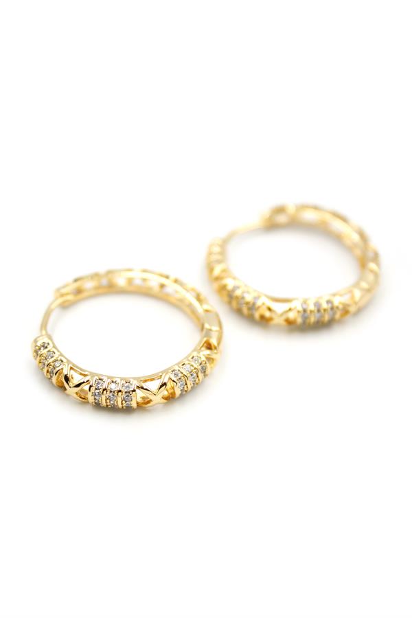 Taşlı Halka Küpe - Altın