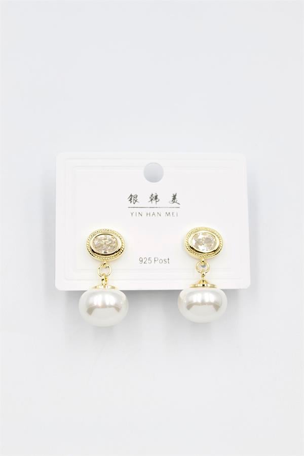 İncili Taşlı Küpe - Altın