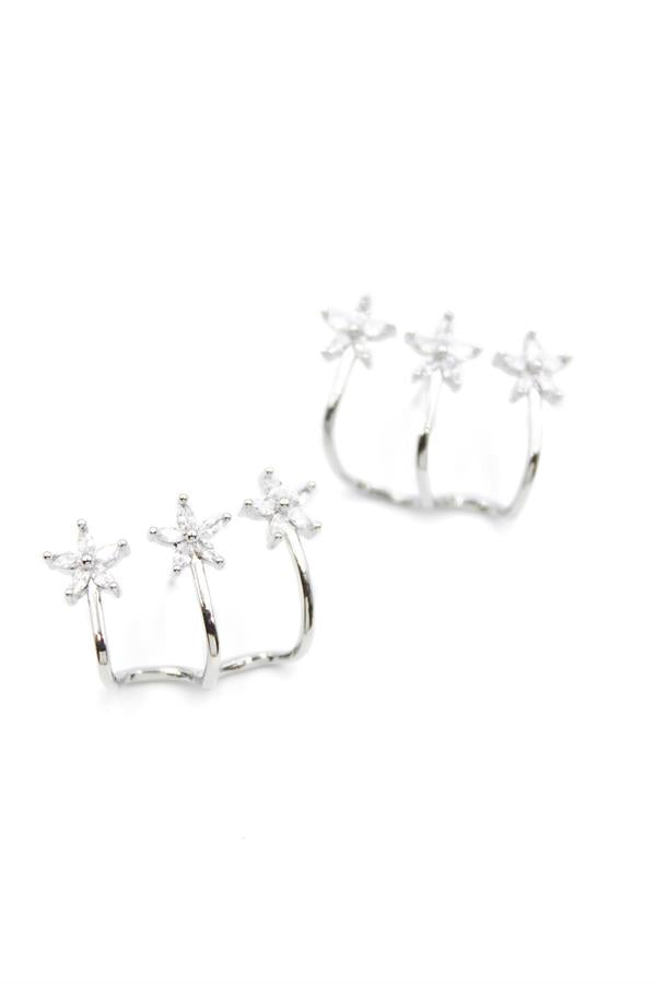 Üçlü Çiçek Küpe - Gümüş