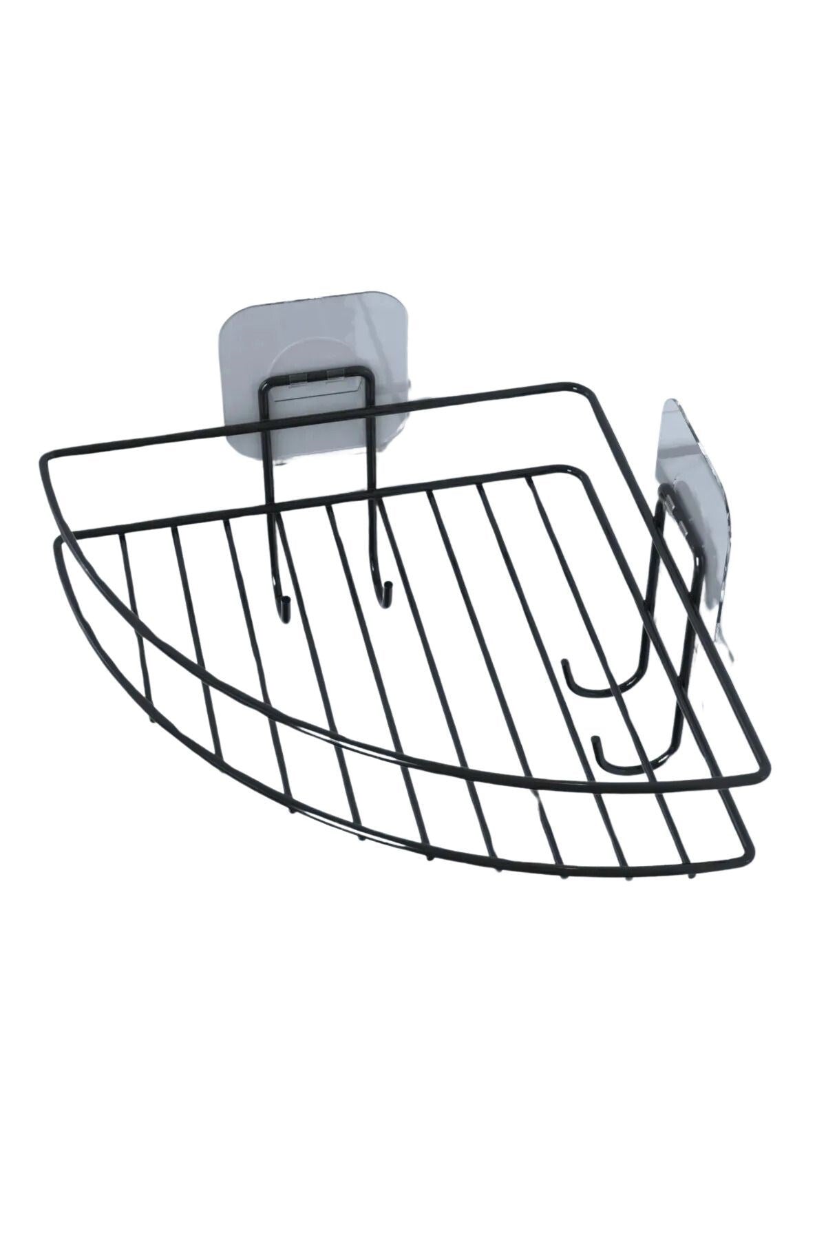 BUFFER® Yapışkanlı Banyo Köşeliği Kancalı Köşe Rafı Duş Şampuanlık Duvar Düzenleyici Organizer Raf