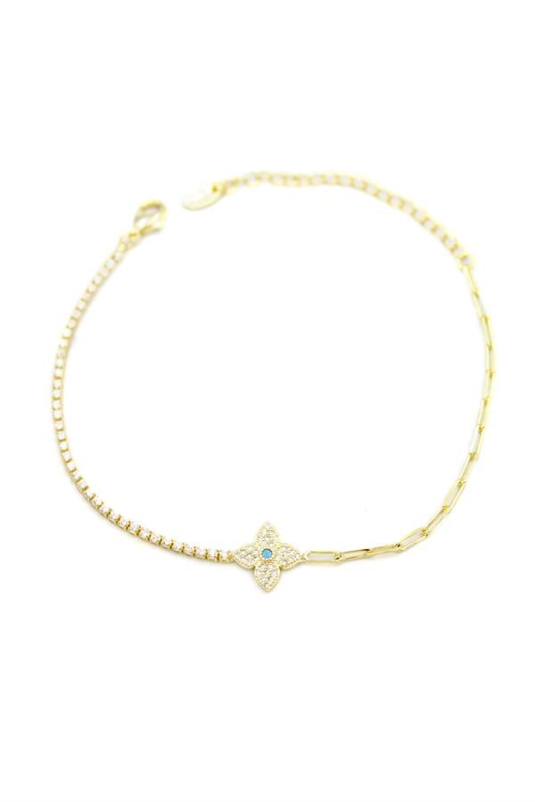 Taşlı Yonca Bileklik - Altın