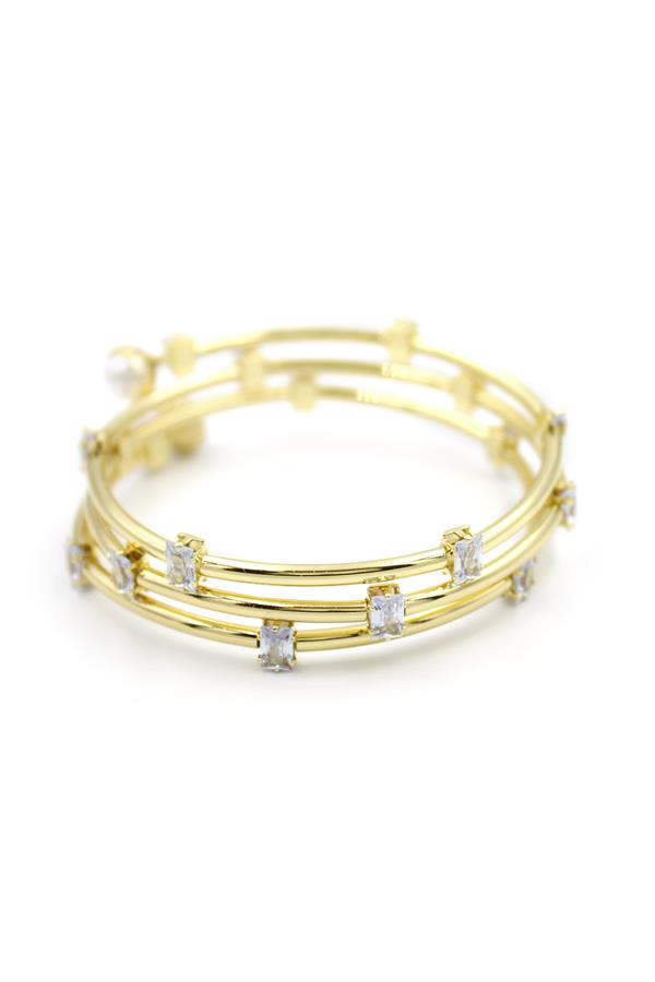 Baget Taşlı Sarmal Bilezik - Altın