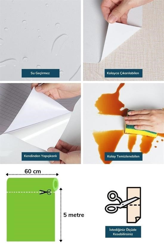 GENEL® Mermer Desenli Masa Tezgah Mutfak Su Geçirmez Yapışkanlı Folyo Sticker Mavi 5x0,6m