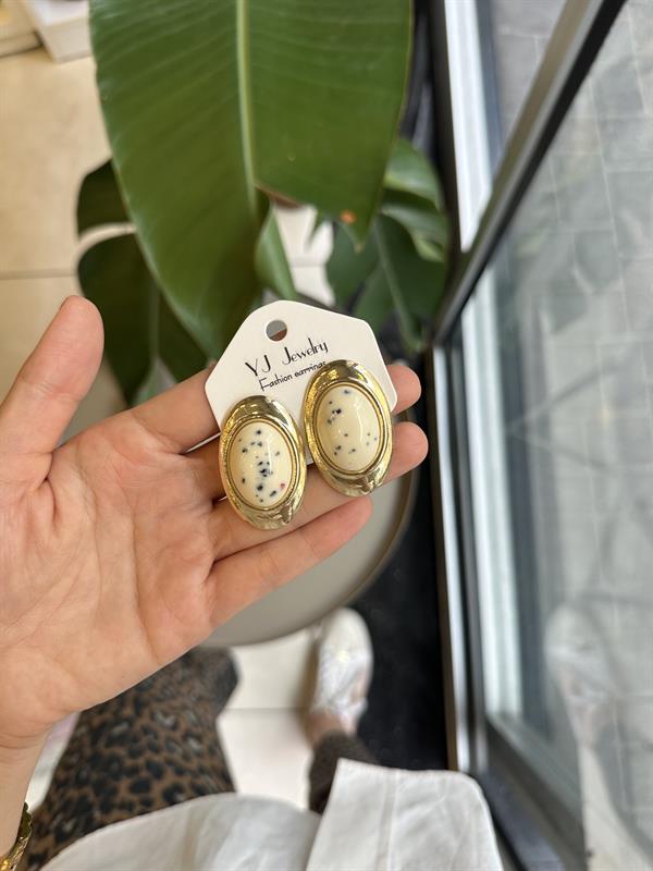 Taşlı Küpe - Krem