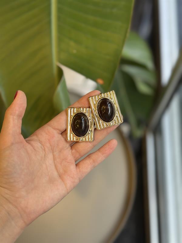 Taşlı Küpe - Siyah