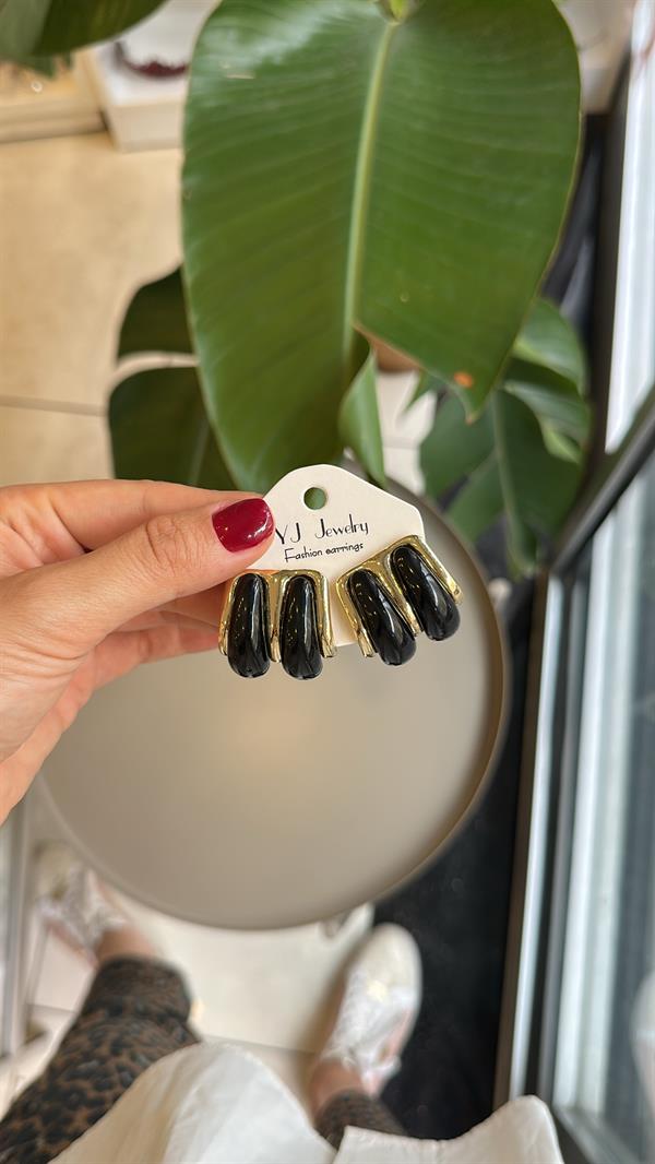 Taşlı Küpe - Siyah