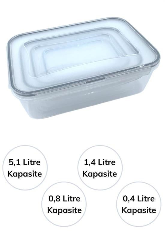 GENEL® 4lü İç İçe Sızdırmaz Contalı Kilitli Kapaklı Plastik Erzak Saklama Kapları LC315