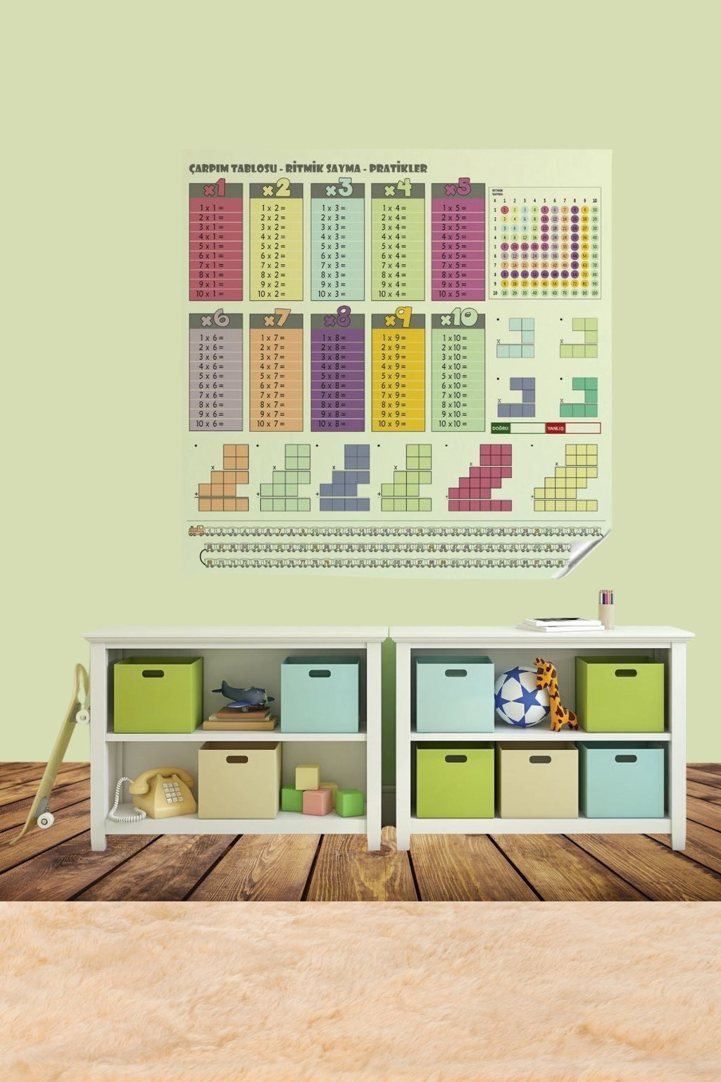 BUFFER® 100x100cm Statik Kağıt Renkli Çarpım Tablosu