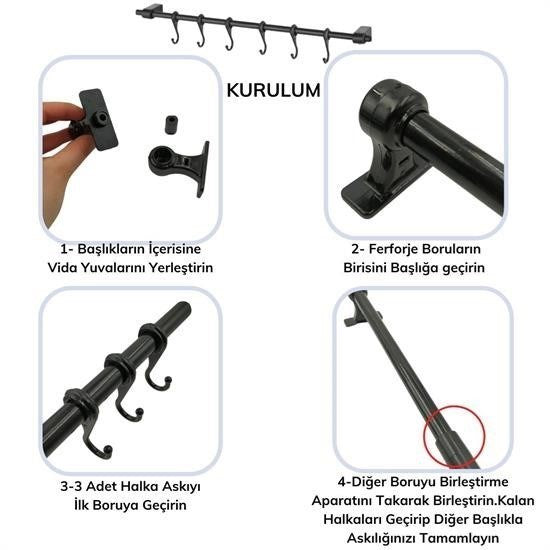 GENEL® Retro Ferforje Askılı Siyah  Ahşap Kulplu Düzenleyici Mutfak Sepeti