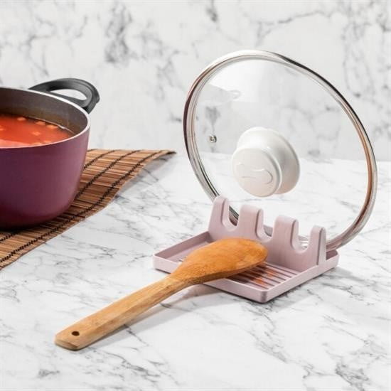 GENEL® Tencere Kapak Tutuculu Kaşıklıklı Tencere Kapak Standı Pratik Kaşık Kepçe Altlık Düzenleyici