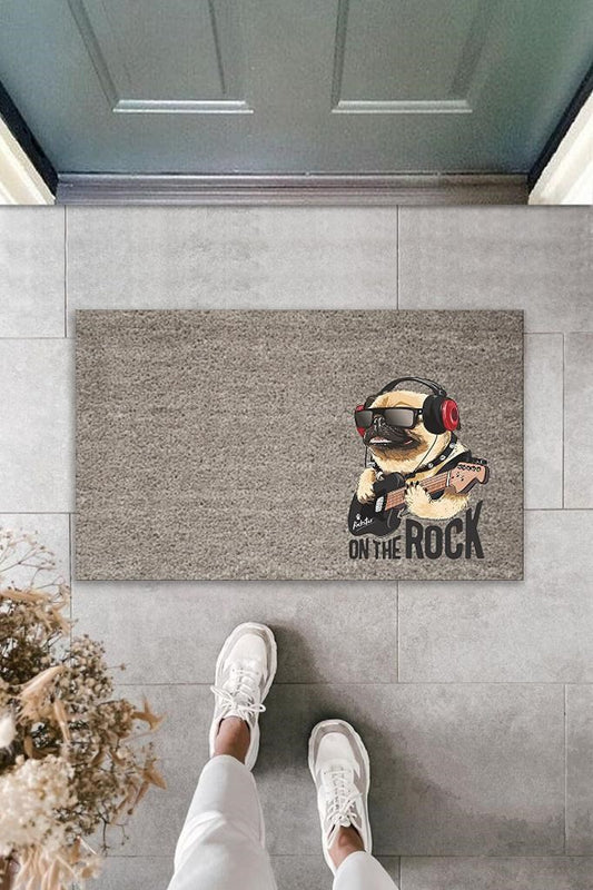 Dijital Baskı Gri On The Rock Köpek Dekoratif Kapı Paspası K-2041 - UcuzaGeliyor