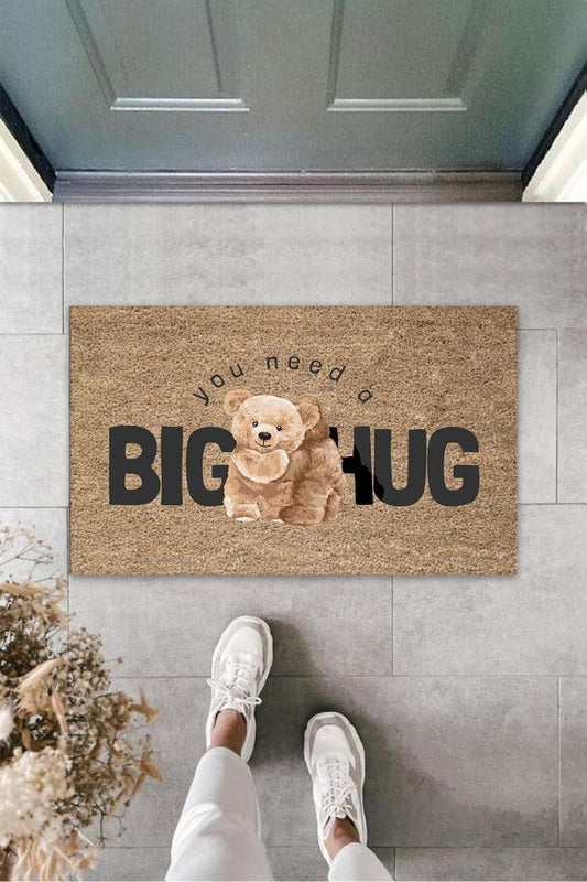 Dekoratif Dijital Big Hug Ayıcık Bej Kapı Paspası Dış Mekan Paspas K-3190 - UcuzaGeliyor