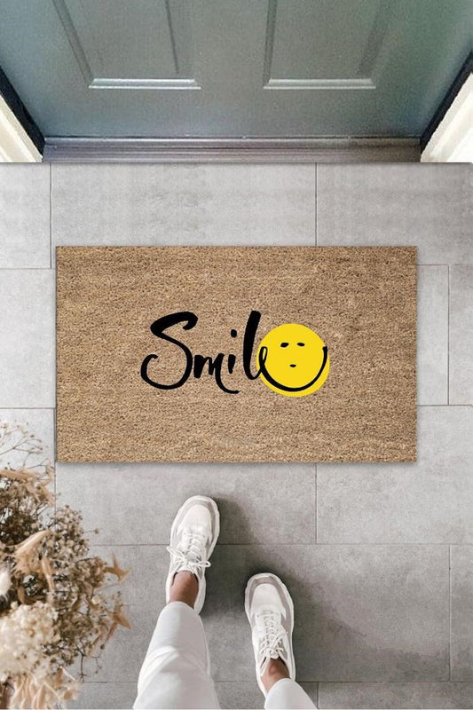 Kahverengi Kapı Önü Paspası Smile Desen  K-3269 - UcuzaGeliyor