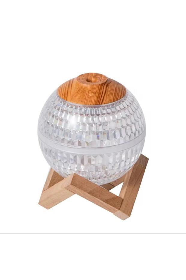 sonx Renkli Kristal Küre Tasarımlı LED Işıklı Hava Nemlendirici - Sessiz Çalışma ve Ahşap Desenli Kapak