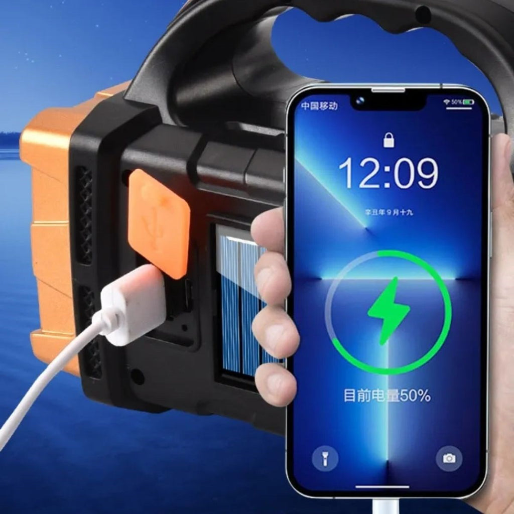 BUFFER® Solar ve USB Şarjlı LED + COB El Feneri | 1500 mAh Şarjlı Taşınabilir Çalışma Işığı-Su Geçirmez HB-2678