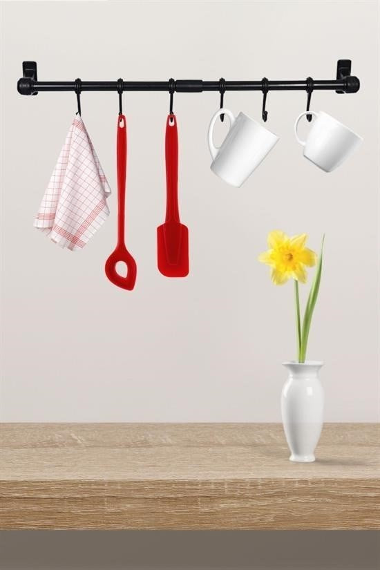 GENEL® Duvara Monte Edilen 6 Kancalı Dekor Kaşıklık ve Kupa Askısı - UcuzaGeliyor