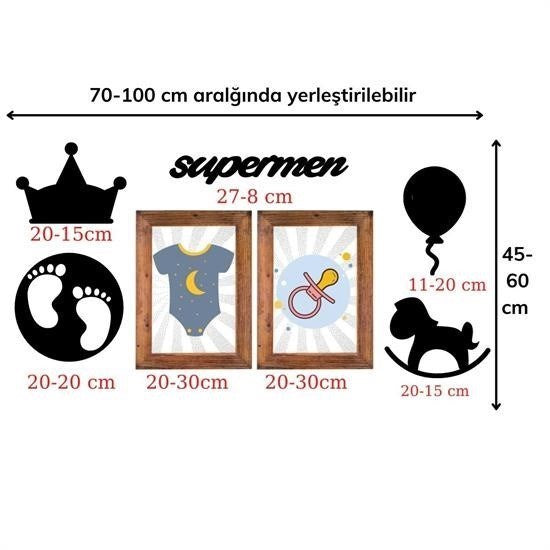 GENEL® DECO103 Supermen Dekoratif Duvar Süsü Tablo Aksesuar Ahşap Tasarım Hediye Pano Sticker Seti - UcuzaGeliyor