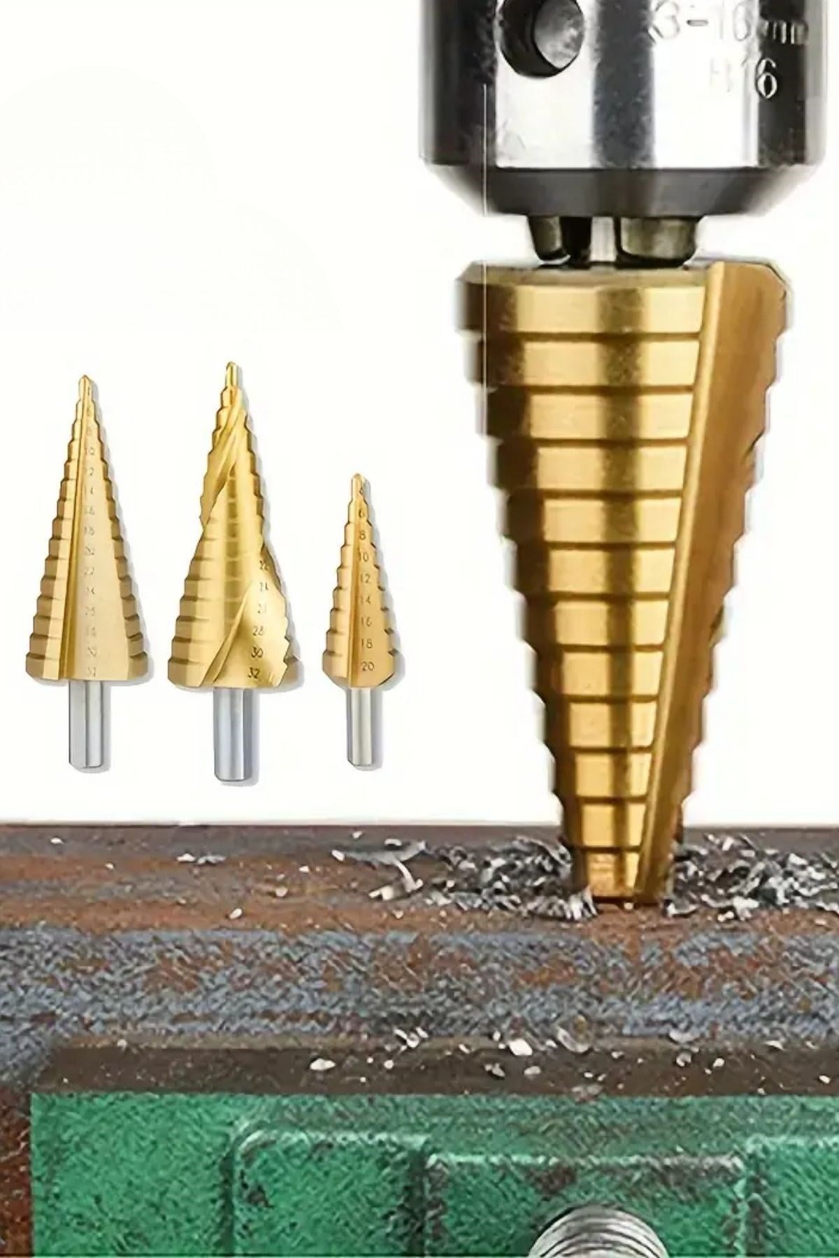 GENEL® 3 Parça Kademeli Matkap Ucu Paslanmaz Uç Alüminyum Sac Demir Delme Seti - UcuzaGeliyor