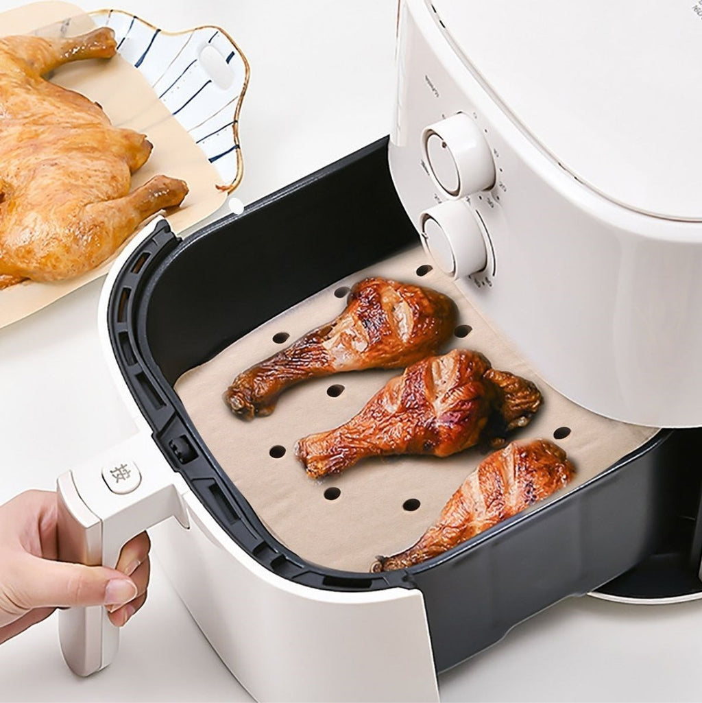 GENEL® 250 Adet Air Fryer Pişirme Kağıdı Tek Kullanımlık Hava Fritöz Yağ Geçirmez Yapışmaz Gıda Pişirme Kağıdı Delikli Kare Model