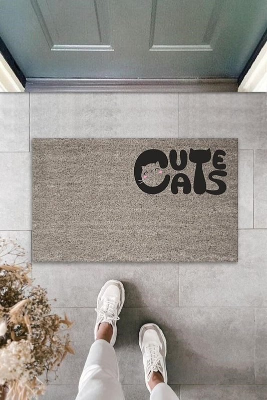 Dijital Baskı Gri Kedili Cute Cats Dekoratif Kapı Paspası K-2063 - UcuzaGeliyor