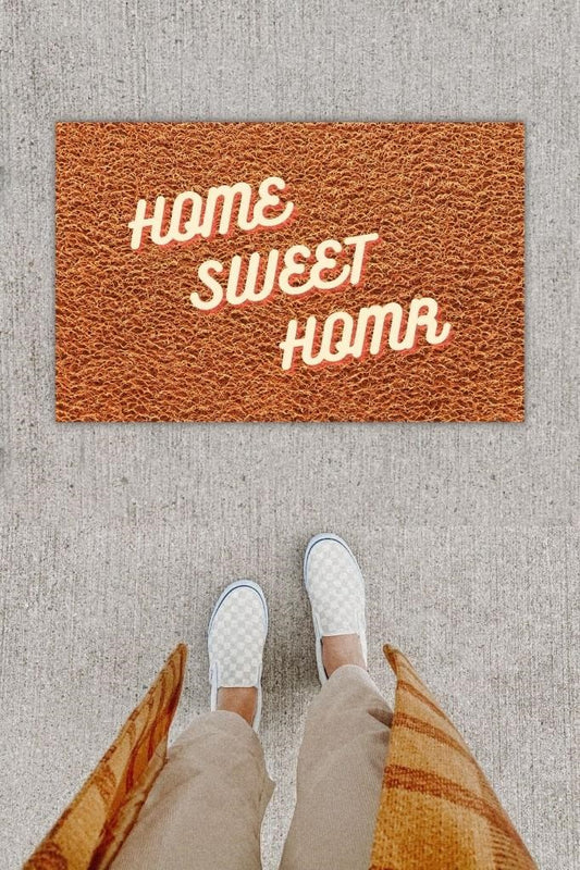 Dijital Baskı Dekoratif Home Sweet Home Kahverengi Kapı Önü Paspası K-1236 - UcuzaGeliyor