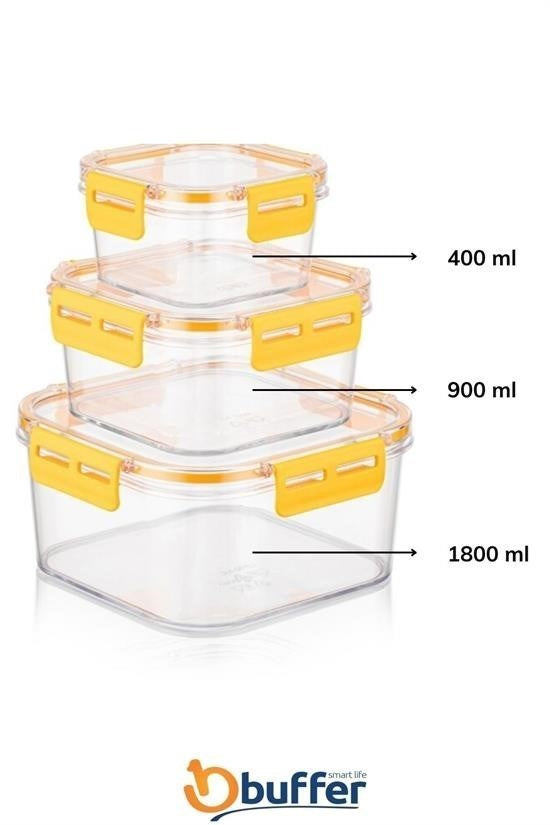GENEL® 3'lü Pratik Silikon Contalı Sızdırmaz Kapaklı Sağlam İstiflenebilir Saklama Kapları