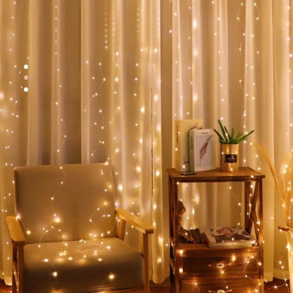 BUFFER® Uzaktan Kumandalı LED Perdeye Takılabilen Kancalı Işık Usb 3x3 Metre Peri Perde LED