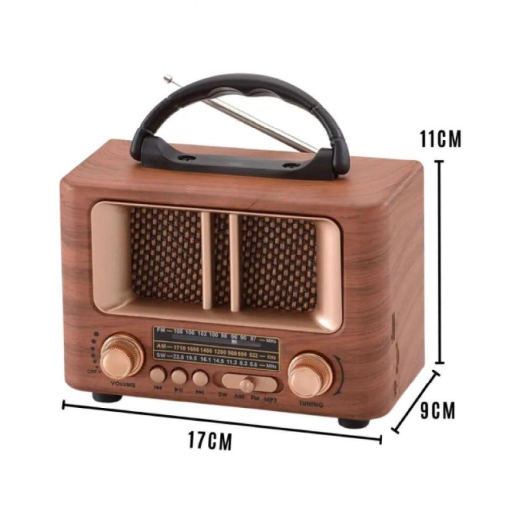 BUFFER® Küçük Mini Boy Retro Ahşap Tasarım Bluetooth Hoparlörlü Radyo - FM/AM Destekli, Şarjlı ve Taşınabilir Radyo NS-8108