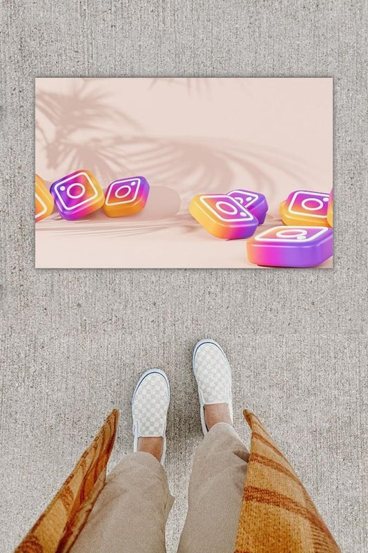 Dijital Baskı Dekoratif Instagram Pembe Kapı Önü Paspası K-1269 - UcuzaGeliyor