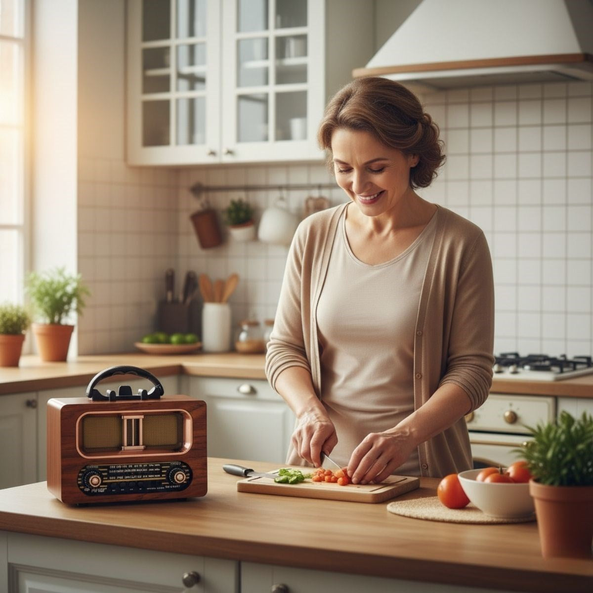 BUFFER® Büyük Boy Retro, Nostaljik, Ahşap Tasarım Bluetooth Hoparlörlü, Şarjlı, Taşınabilir FM/AM Destekli Radyo NS-6635