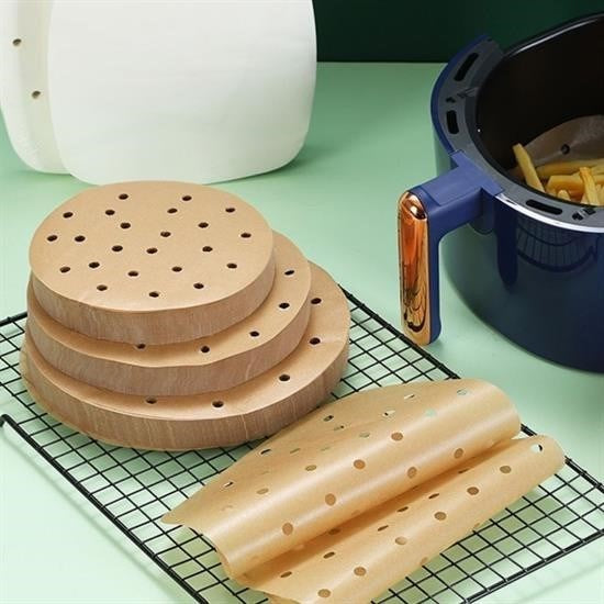 100 Adet  Air Fryer Pişirme Kağıdı Tek Kullanımlık Hava Fritözü Yuvarlak Delikli Model - UcuzaGeliyor