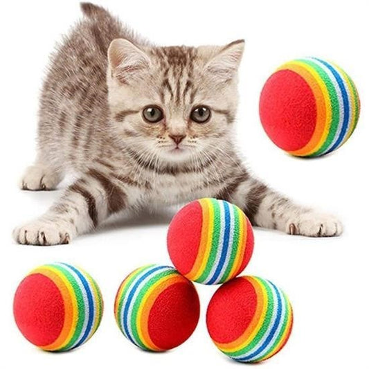 Buffer® 3lü Gökkuşağı Sünger Kedi Köpek Çiğneme Oyun Topu 4,2 cm - UcuzaGeliyor