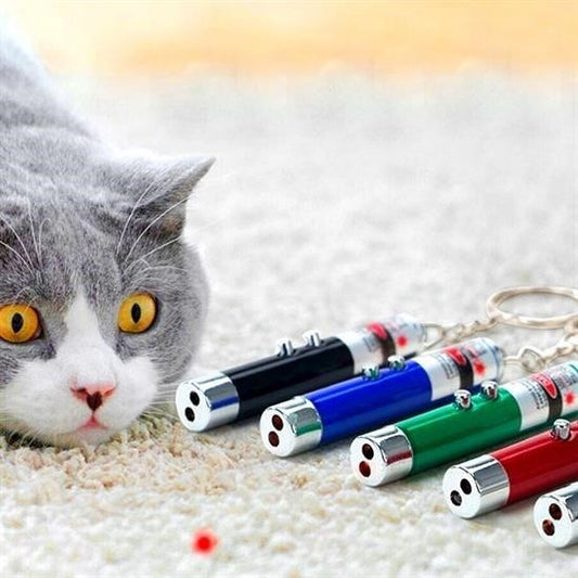 BUFFER®  3 Fonksiyonlu Kırmızı Beyaz Işıklı Led Lazer Kedi Köpek Oyuncak Anahtarlık - UcuzaGeliyor