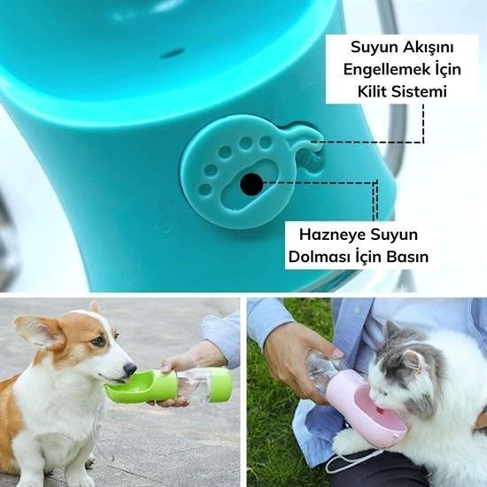 GENEL® Taşınabilir Mama Hazneli Evcil Hayvan Suluğu Seyahat Kabı Kilitlenebilen Su Sızdırmaz 380ML