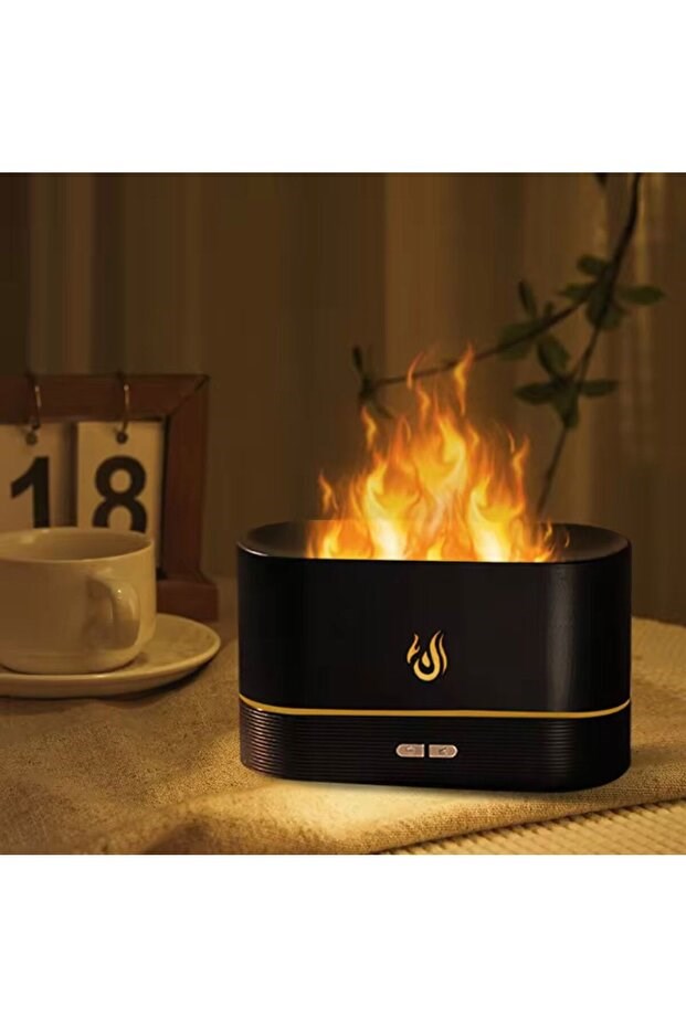 Alev Efektli Ultrasonik Hava Nemlendirici - Sessiz, Otomatik Kapanma, LED Işıklı Aroma Difüzör